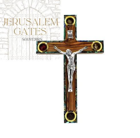 Catholic Mother Of Pearl Crucifix Olive Wood Cross